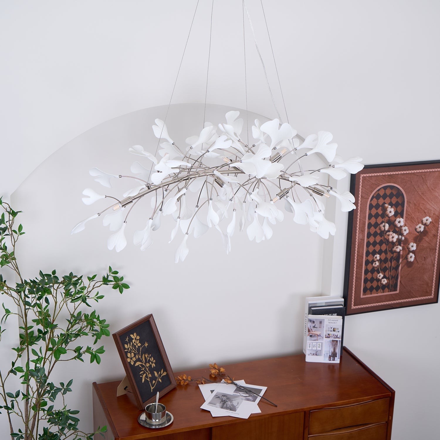 Olivia Lampadario Gingko Stile Art Déco con Foglie Inclinate Verso il Basso