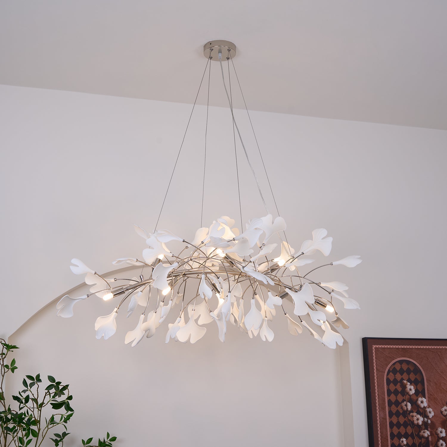 Olivia Lampadario Gingko Stile Art Déco con Foglie Inclinate Verso il Basso