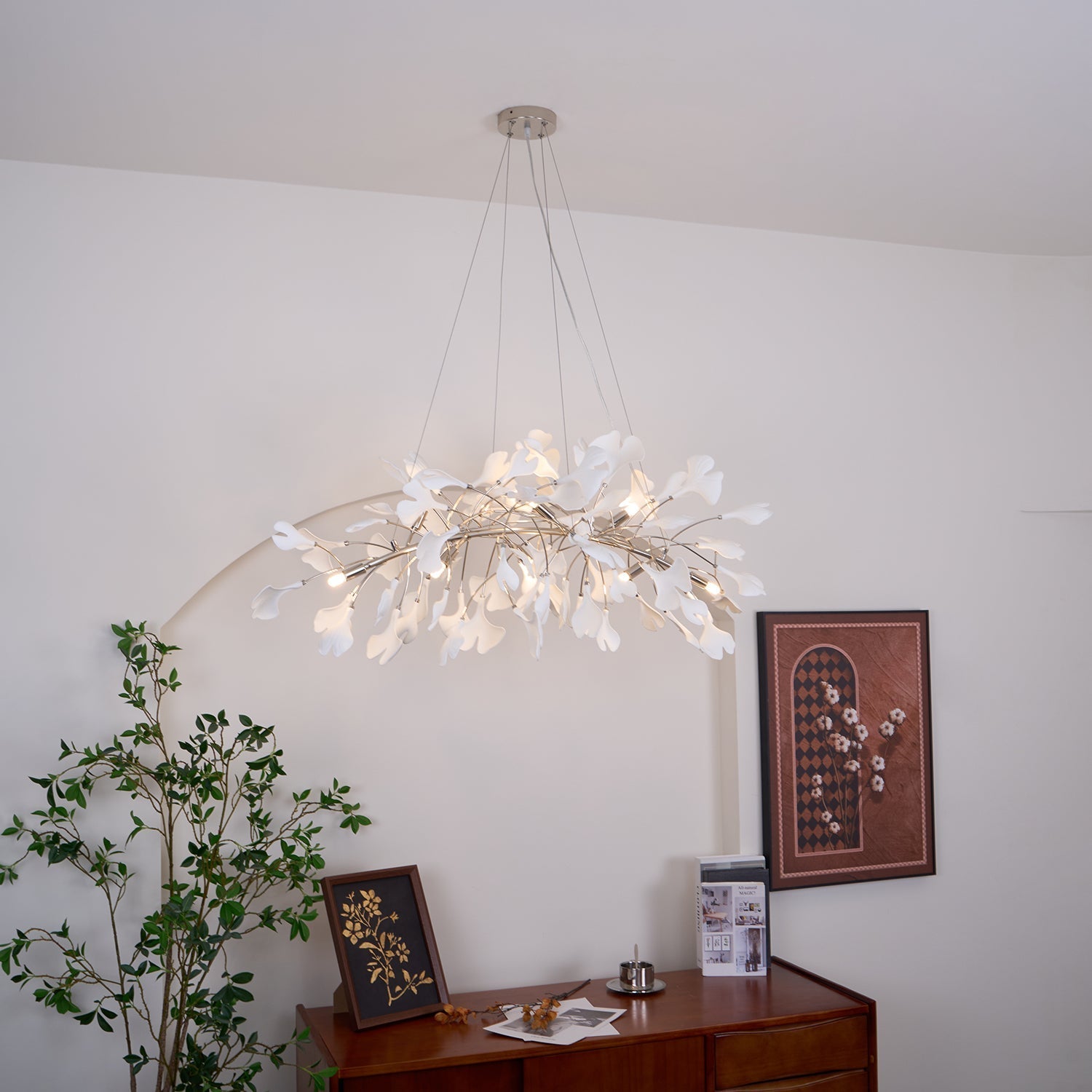 Olivia Lampadario Gingko Stile Art Déco con Foglie Inclinate Verso il Basso