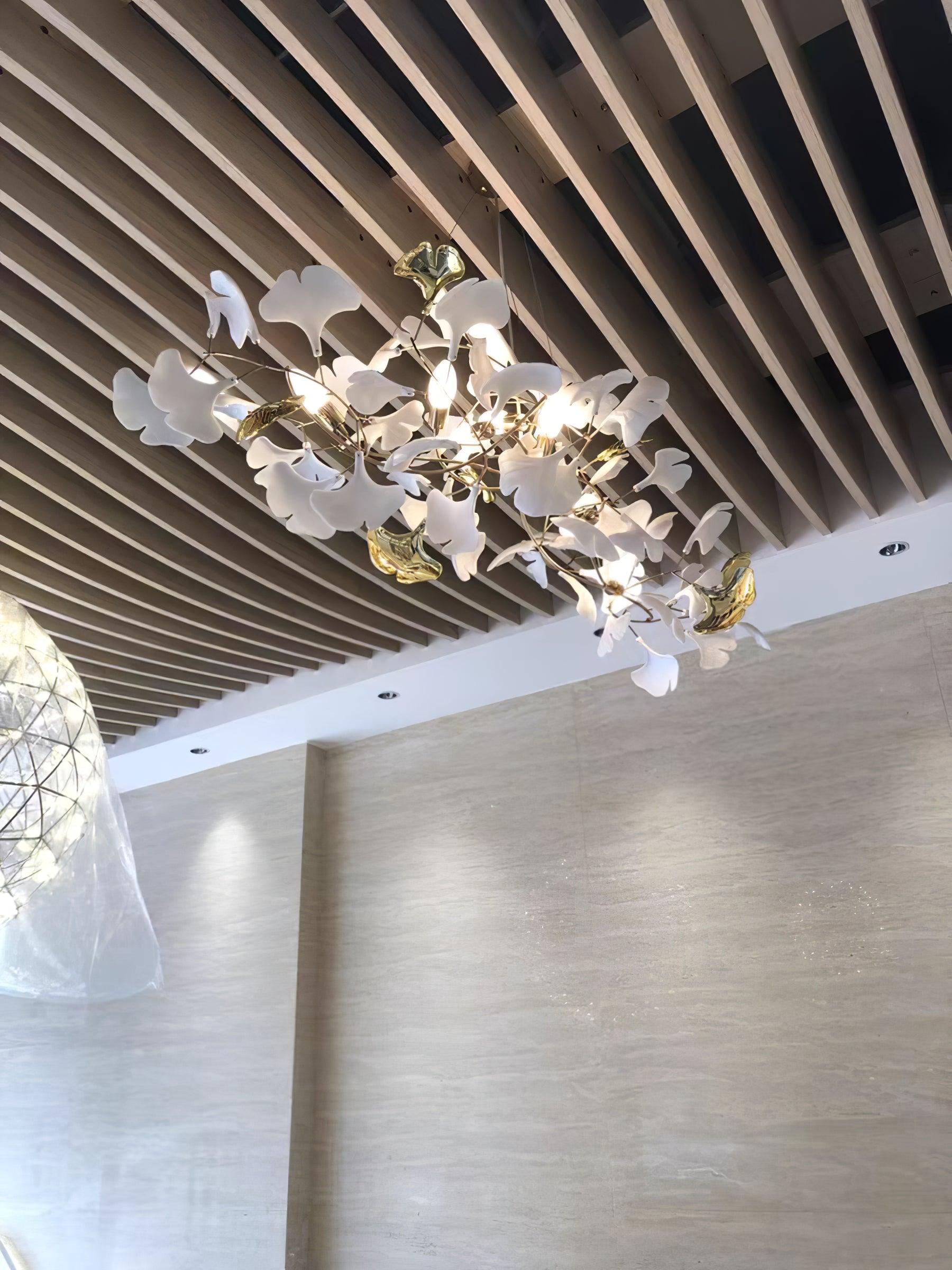 Chandelier White Ceramic Ginkgo Petals Gold - Letslighting
