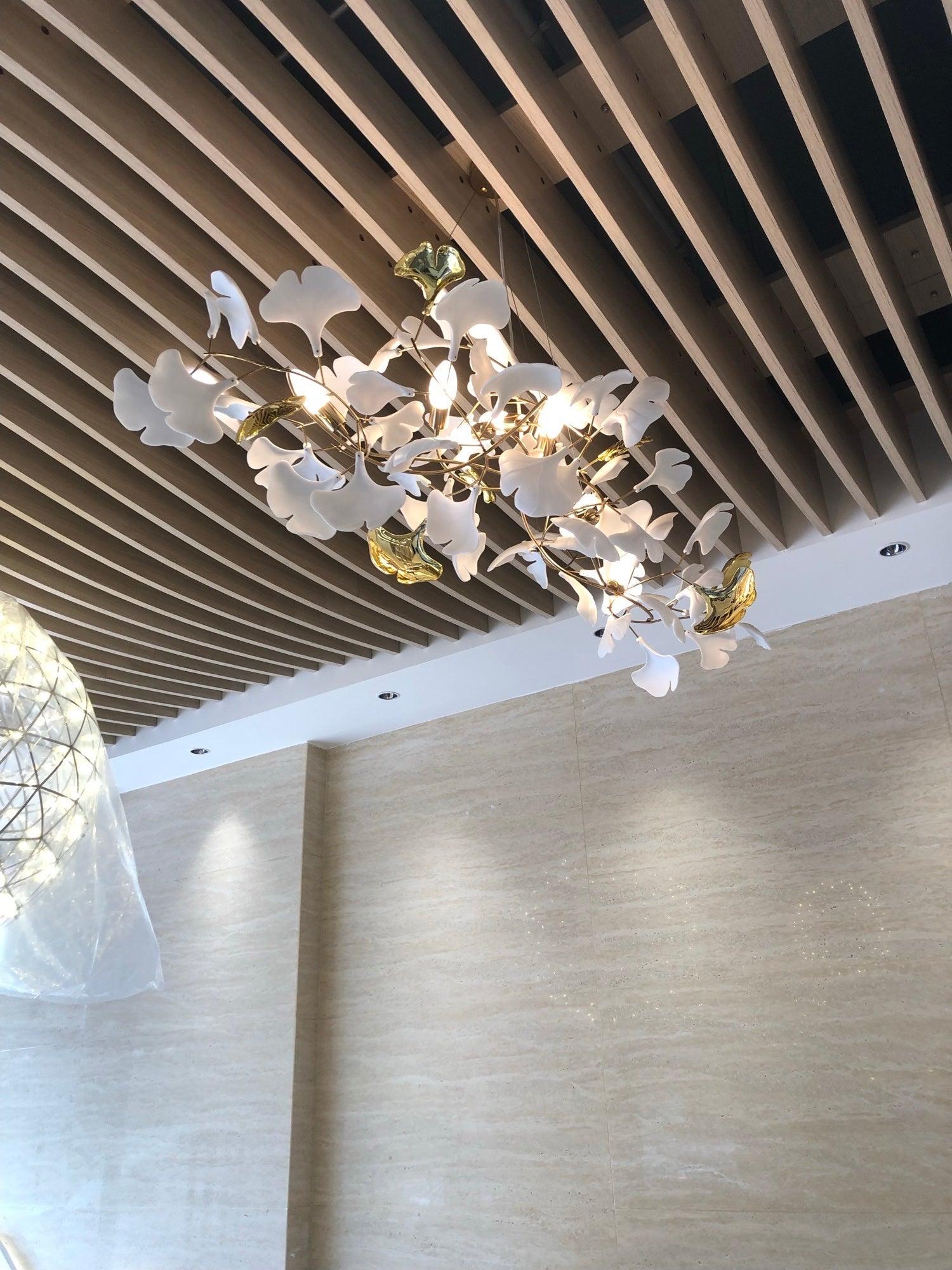 Chandelier White Ceramic Ginkgo Petals Gold - Letslighting