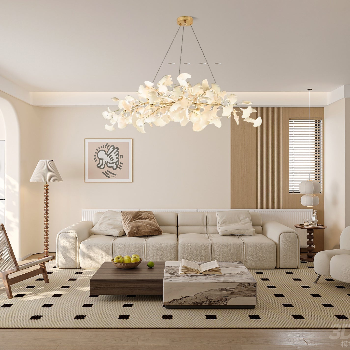 Olivia Lampadario Gingko Stile Art Déco con Foglie Inclinate Verso il Basso