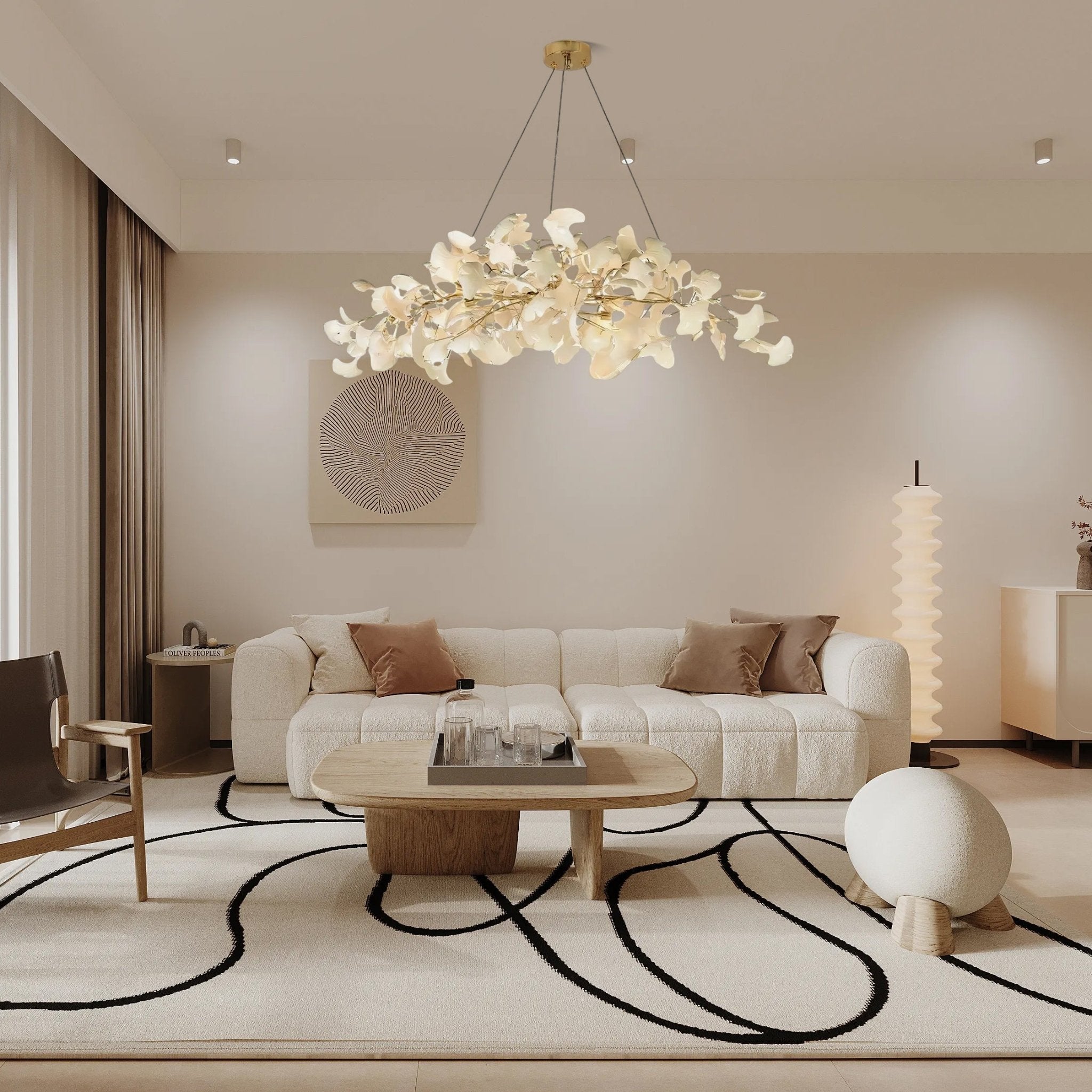 Olivia Lampadario Gingko Stile Art Déco con Foglie Inclinate Verso il Basso