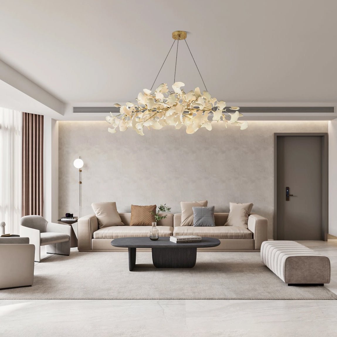 Olivia Lampadario Gingko Stile Art Déco con Foglie Inclinate Verso il Basso