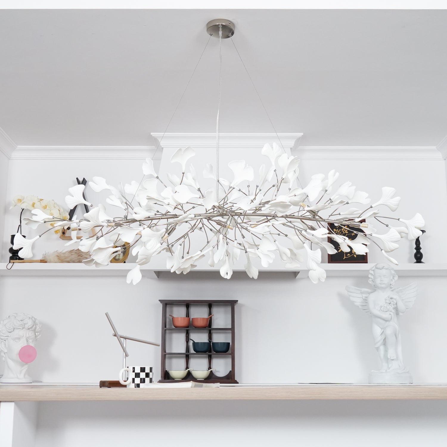 Olivia Lampadario Gingko Stile Art Déco con Foglie Inclinate Verso il Basso