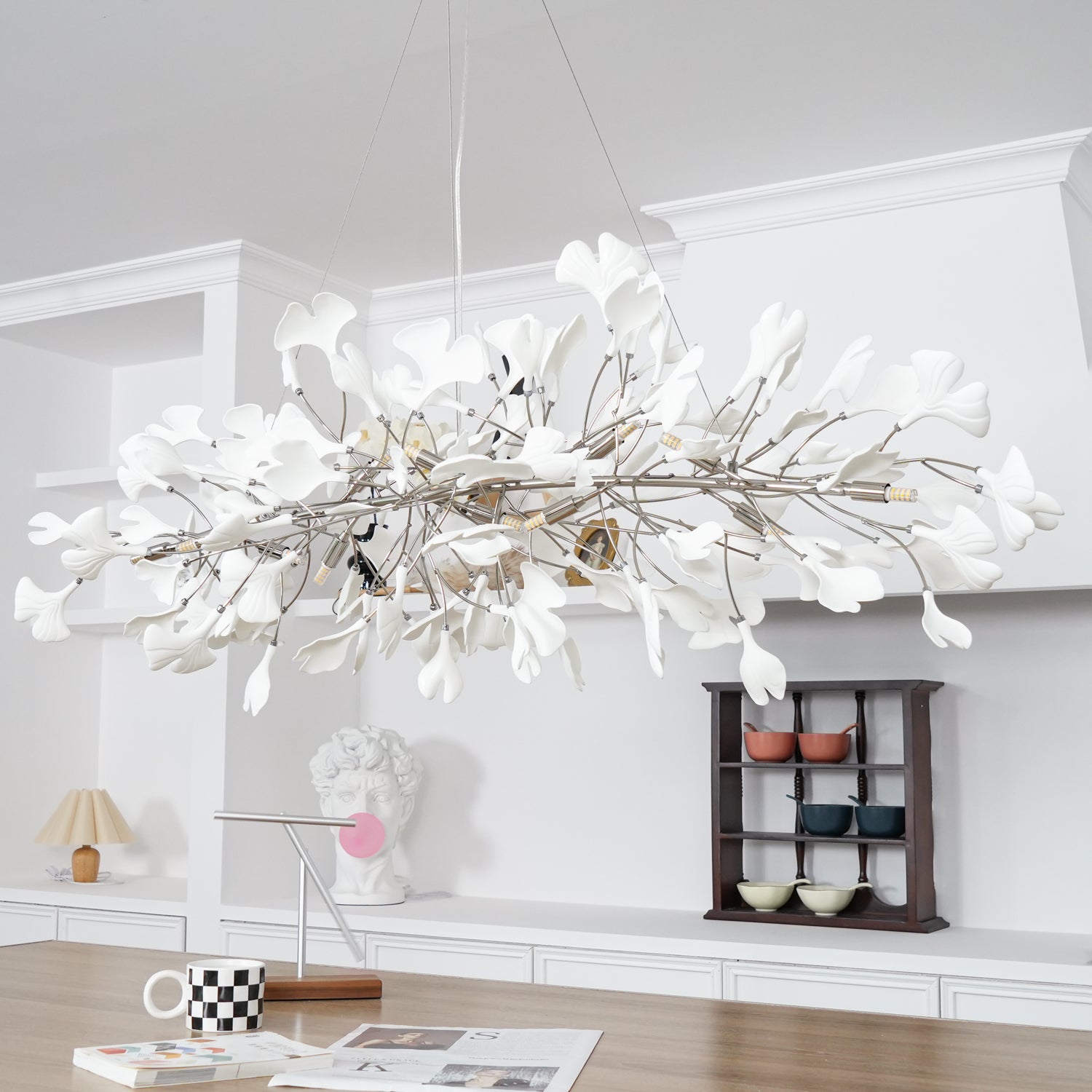 Olivia Lampadario Gingko Stile Art Déco con Foglie Inclinate Verso il Basso