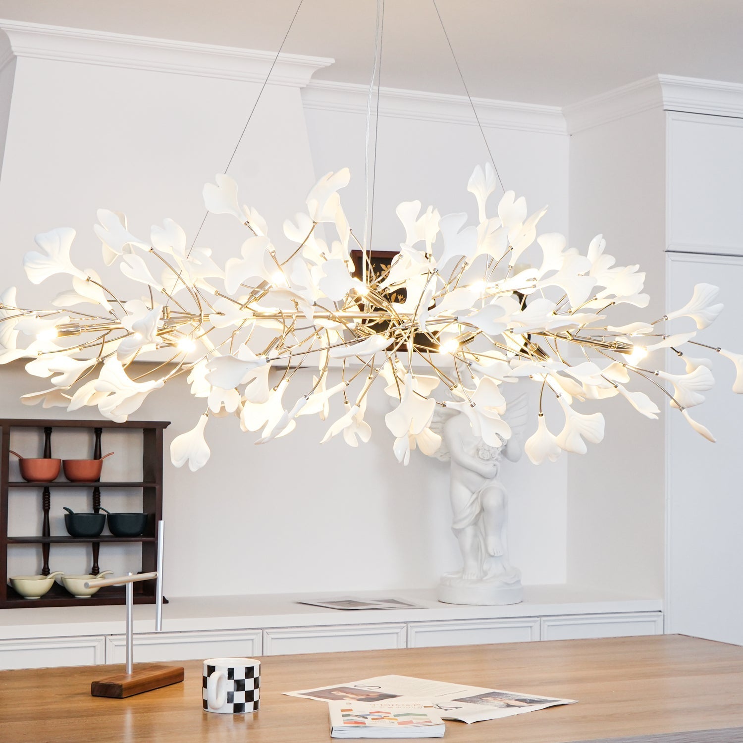 Olivia Lampadario Gingko Stile Art Déco con Foglie Inclinate Verso il Basso