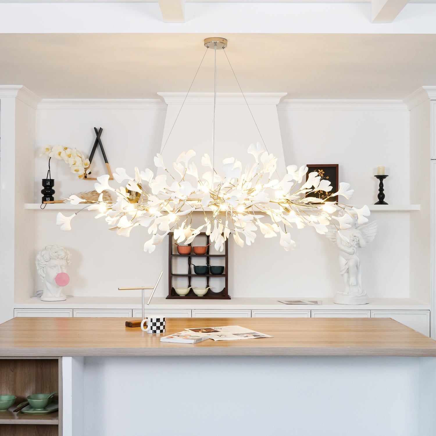 Olivia Lampadario Gingko Stile Art Déco con Foglie Inclinate Verso il Basso