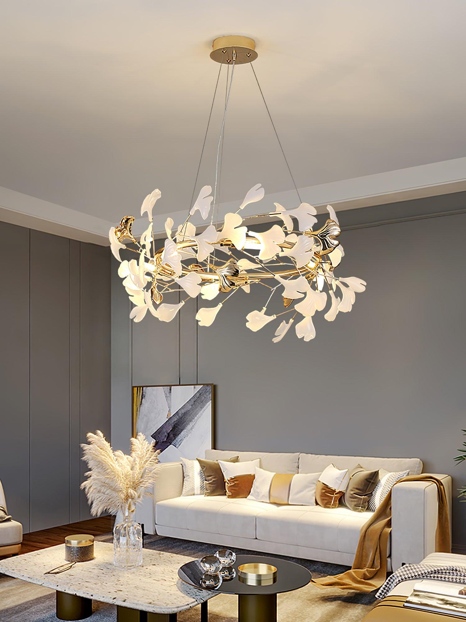 Ovyneth Postmodern Luxury Gingko Metal Ceramics Chandelier - Blowlighting