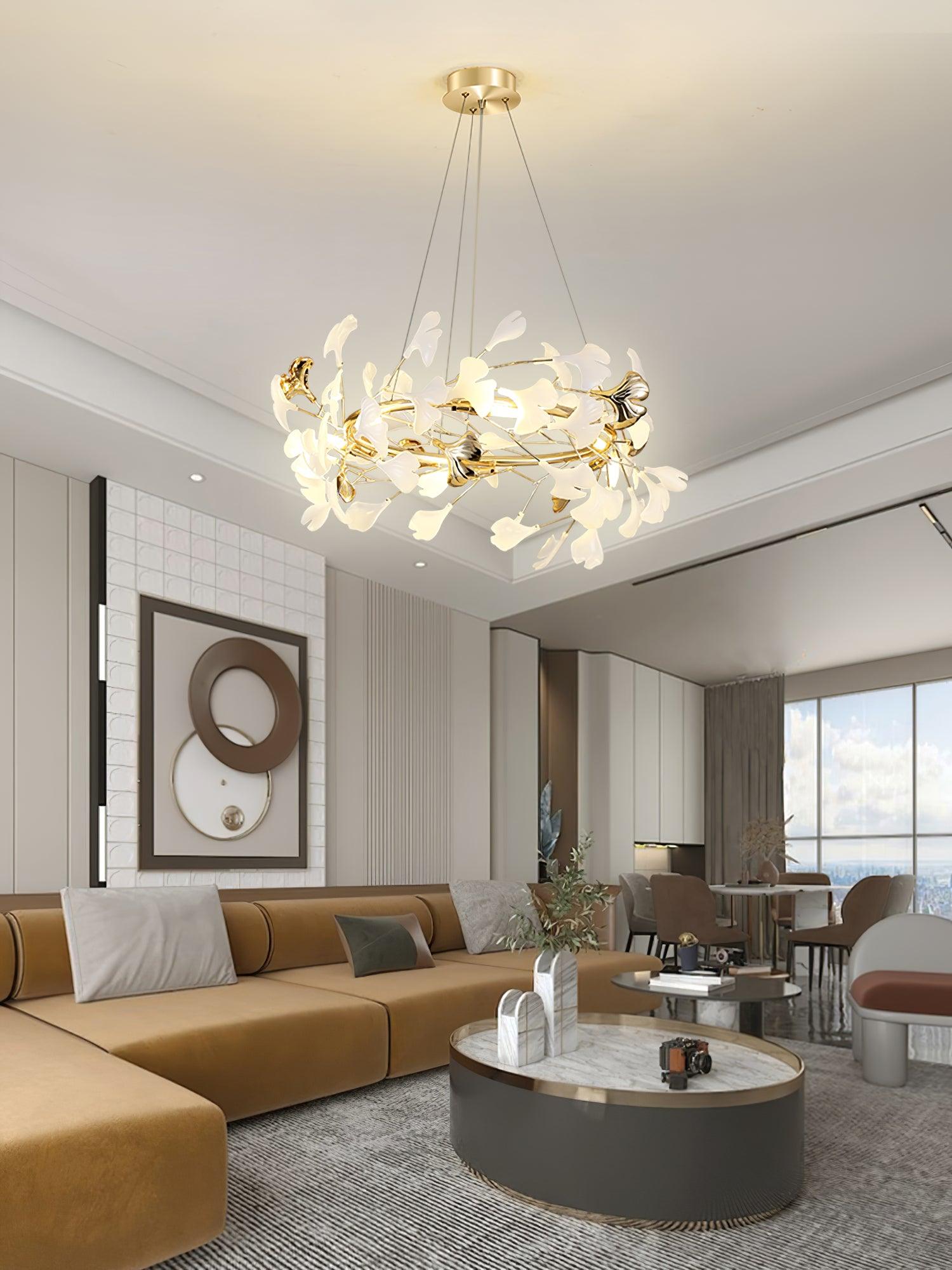 Chandelier White Ceramic Ginkgo Petals U - Letslighting