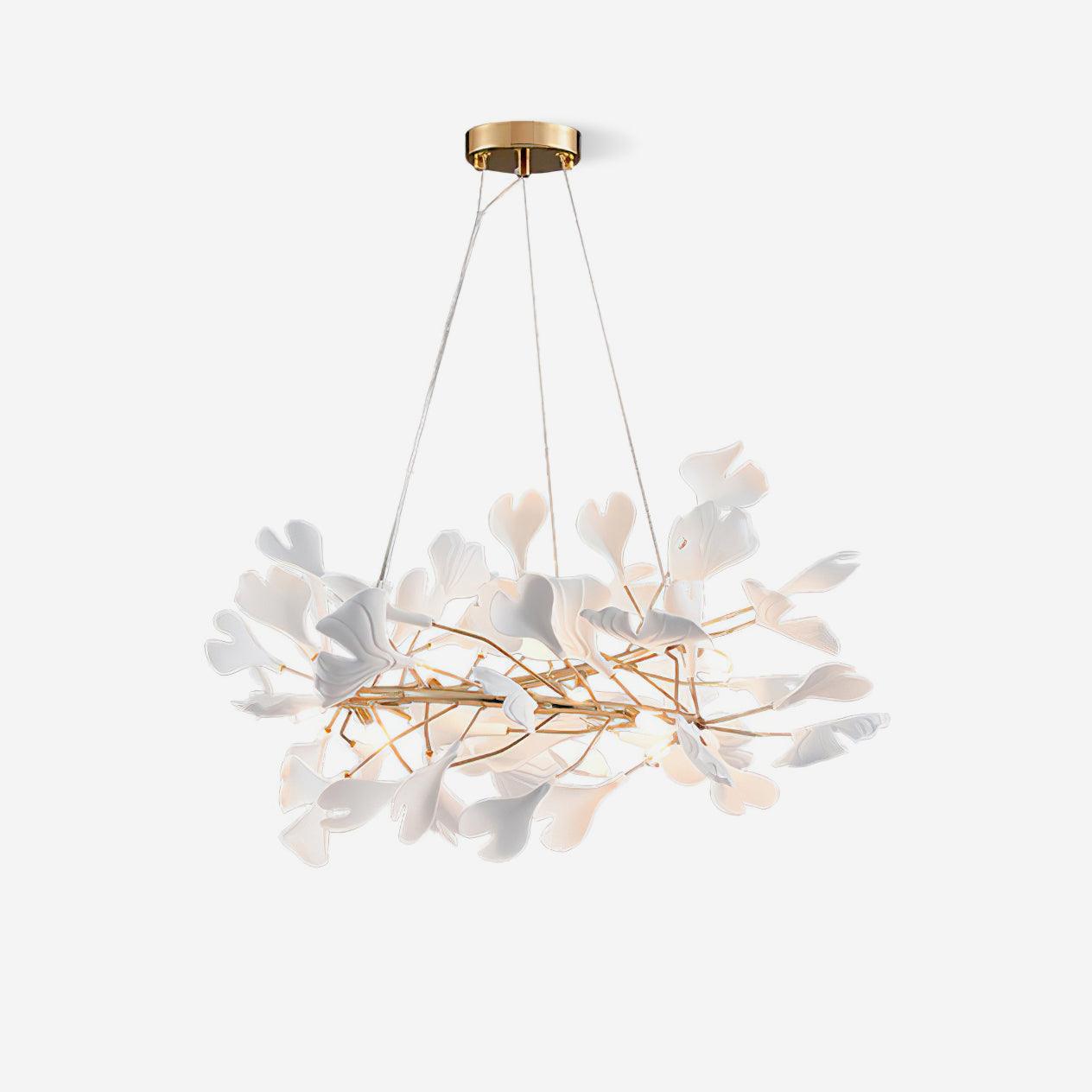 Chandelier White Ceramic Ginkgo Petals U - Letslighting