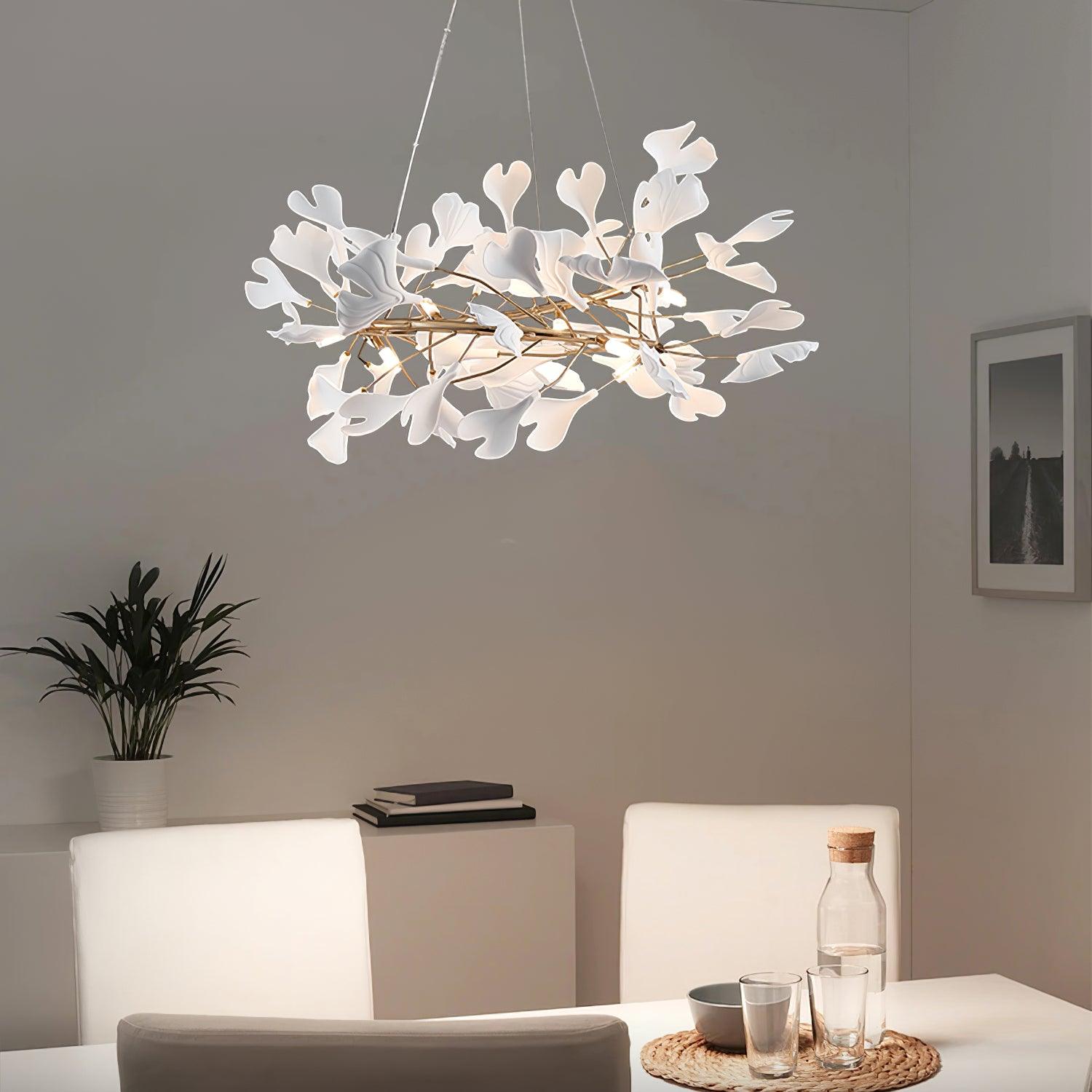 Chandelier White Ceramic Ginkgo Petals U - Letslighting