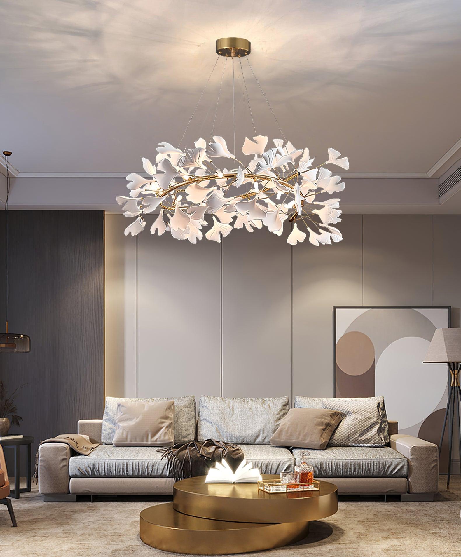 Chandelier White Ceramic Ginkgo Petals U - Letslighting