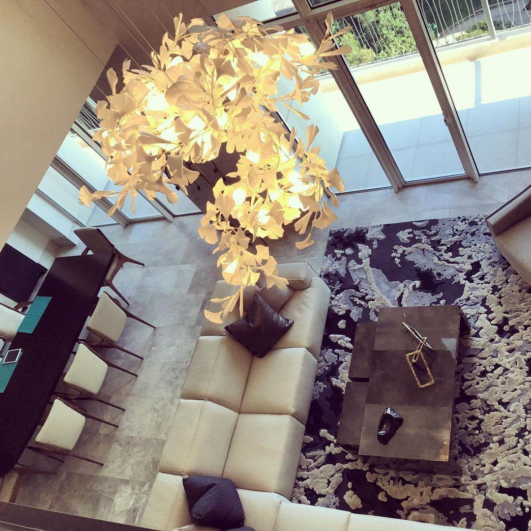 Chandelier Metal Frame Ceramic Gingko Leaf Shade White Gold Modern - Letslighting