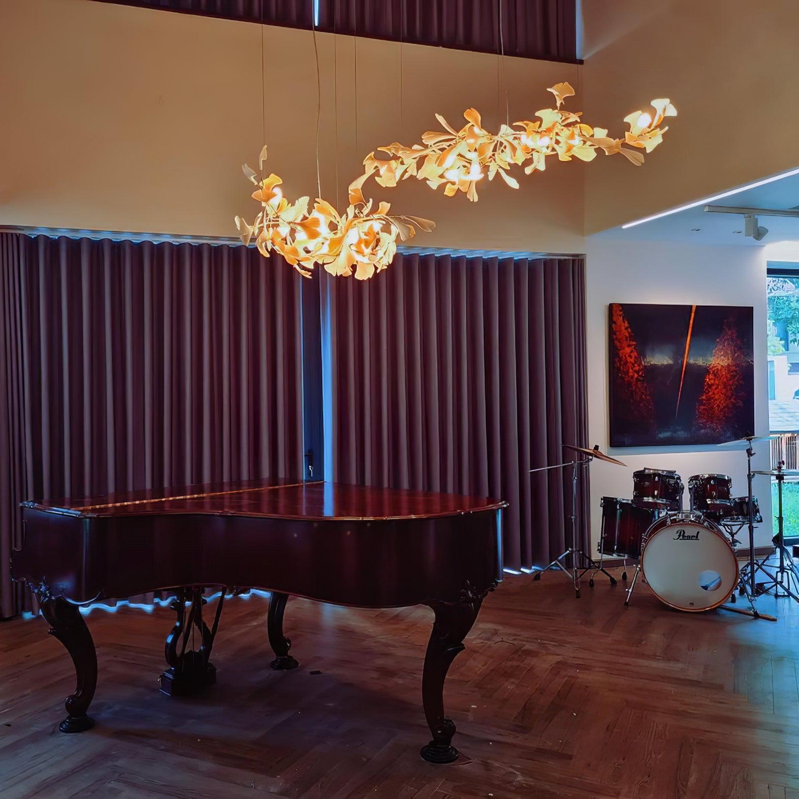Chandelier Metal Frame Ceramic Gingko Leaf Shade White Gold Modern - Letslighting
