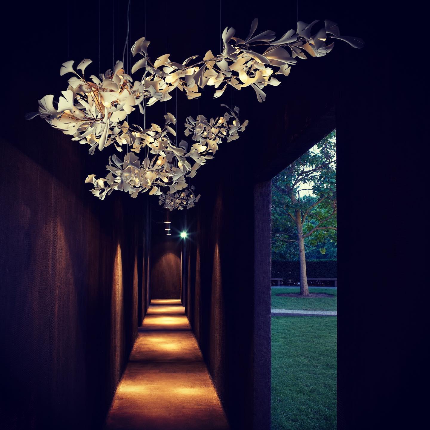 Chandelier Metal Frame Ceramic Gingko Leaf Shade White Gold Modern - Letslighting