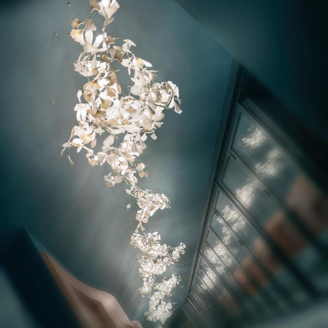 Chandelier Metal Frame Ceramic Gingko Leaf Shade White Gold Modern - Letslighting