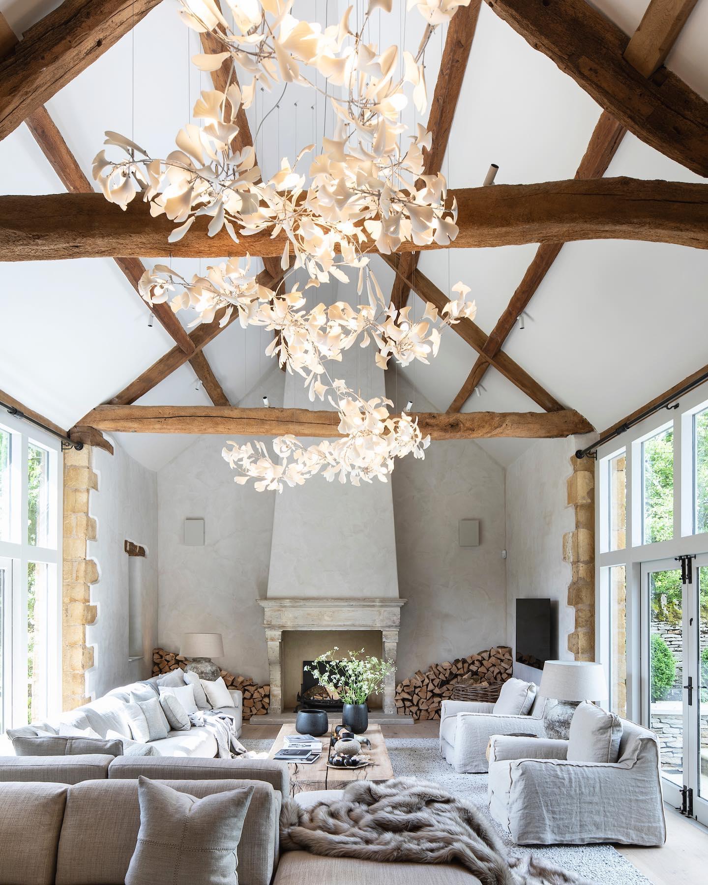 Chandelier Metal Frame Ceramic Gingko Leaf Shade White Gold Modern - Letslighting