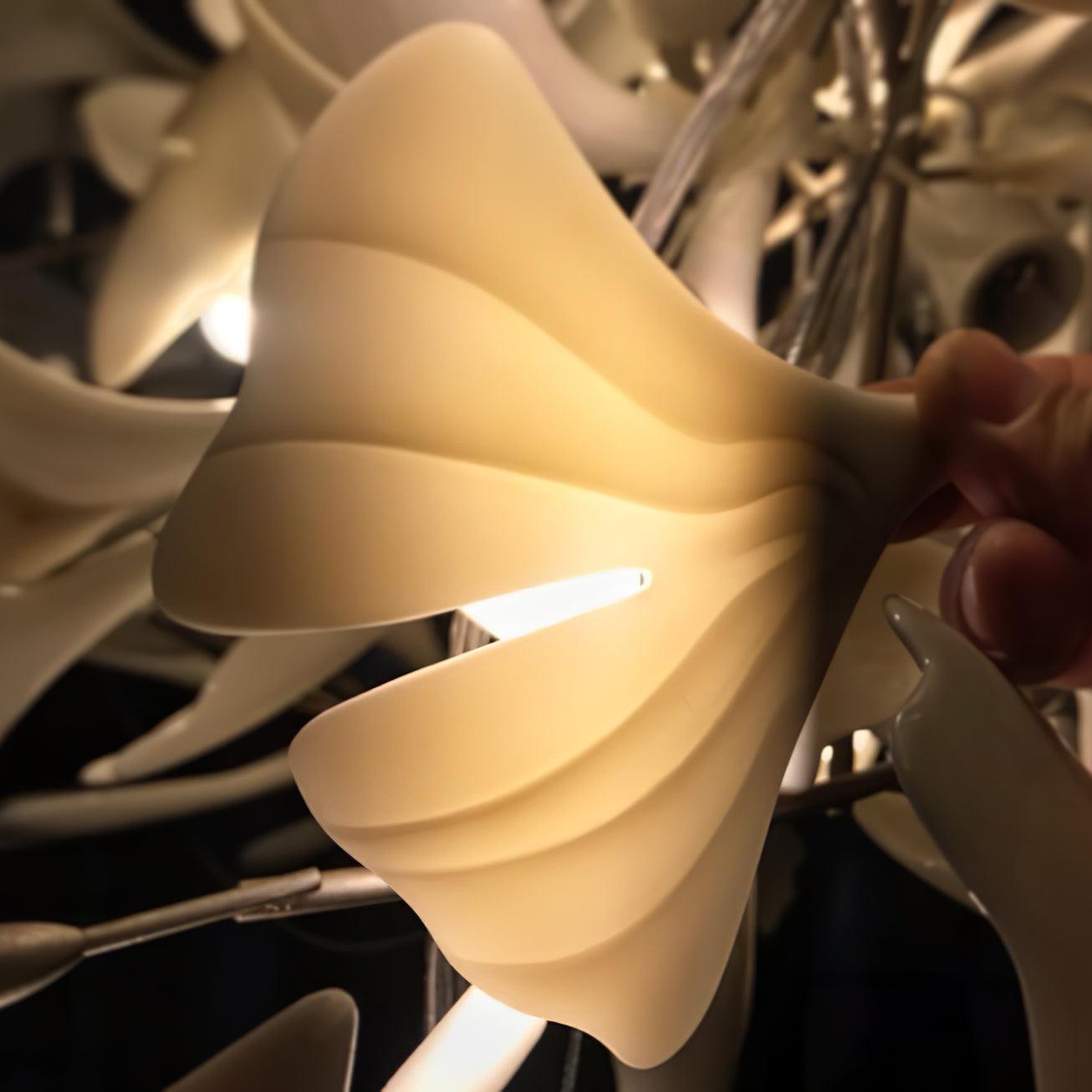 Chandelier Metal Frame Ceramic Gingko Leaf Shade White Gold Modern - Letslighting