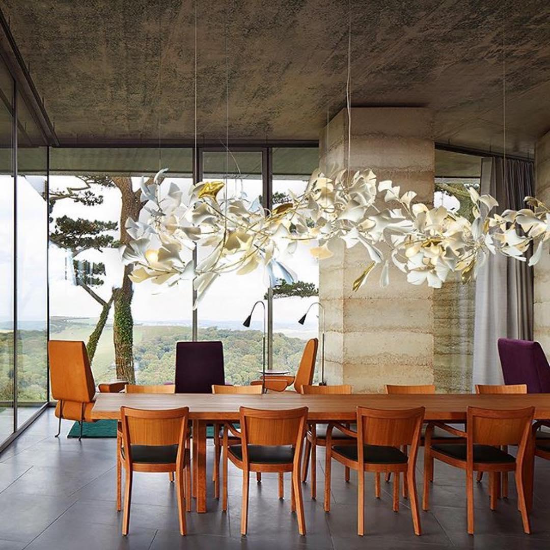 Chandelier Metal Frame Ceramic Gingko Leaf Shade White Gold Modern - Letslighting