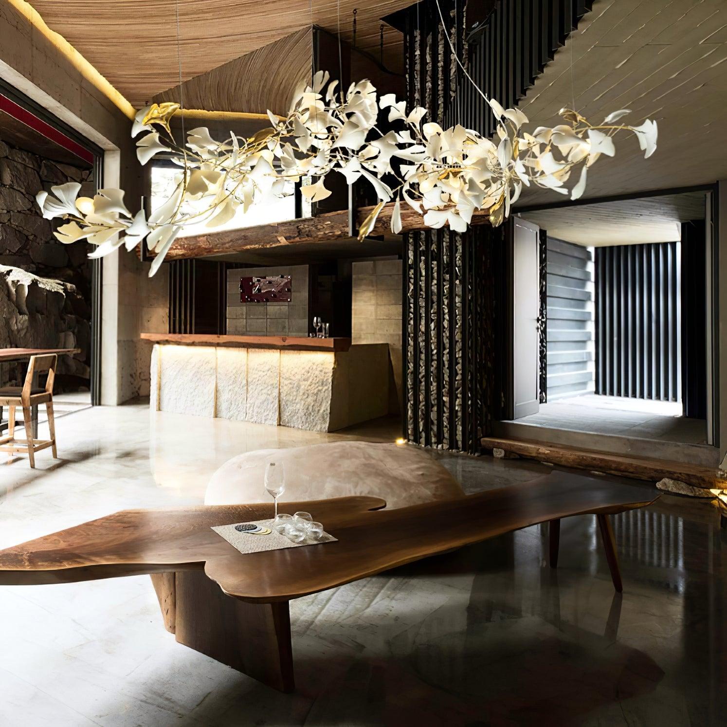 Chandelier Metal Frame Ceramic Gingko Leaf Shade White Gold Modern - Letslighting