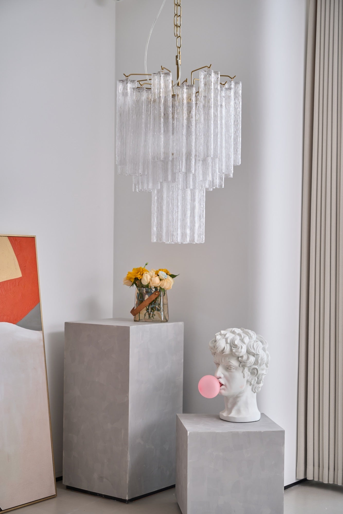 Aurora Chandelier Clear Murano Glass Tube Tiered Modern - Neutralighting