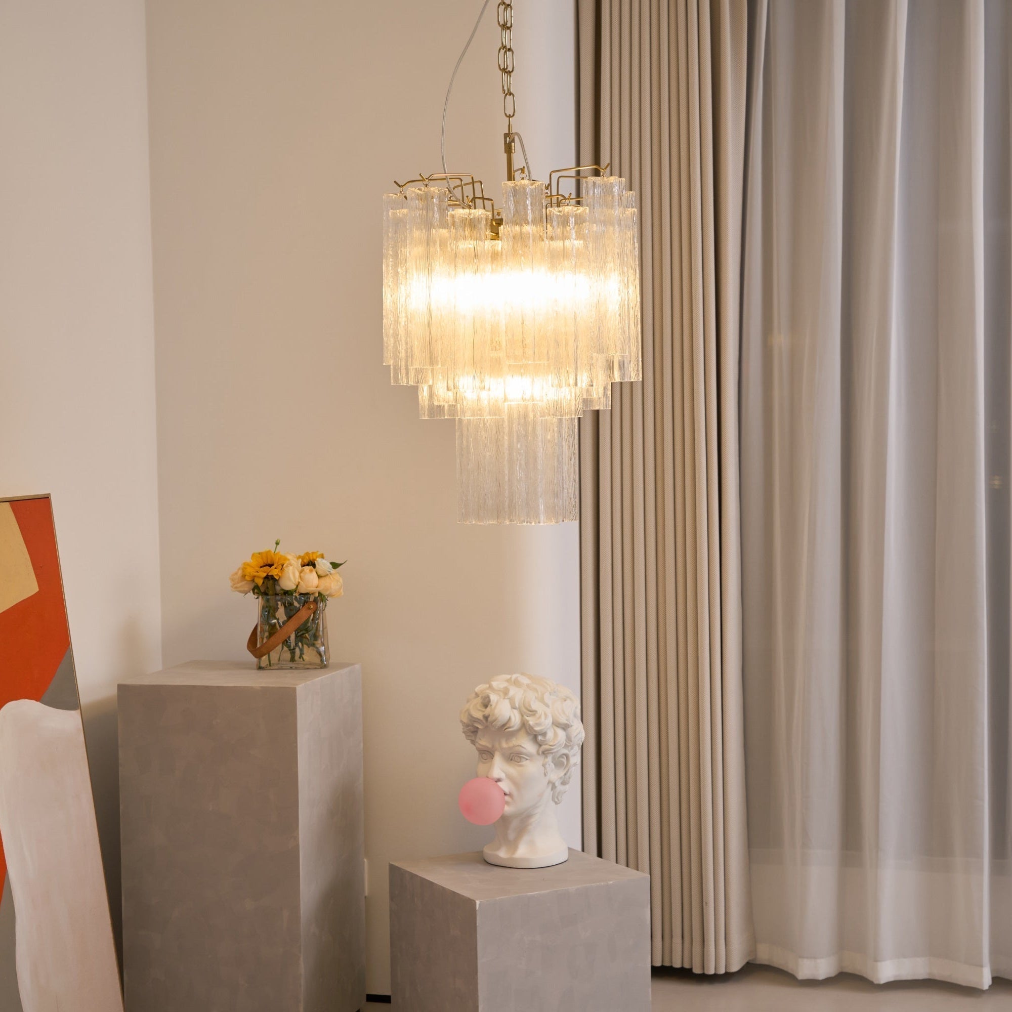 Aurora Chandelier Clear Murano Glass Tube Tiered Modern - Neutralighting