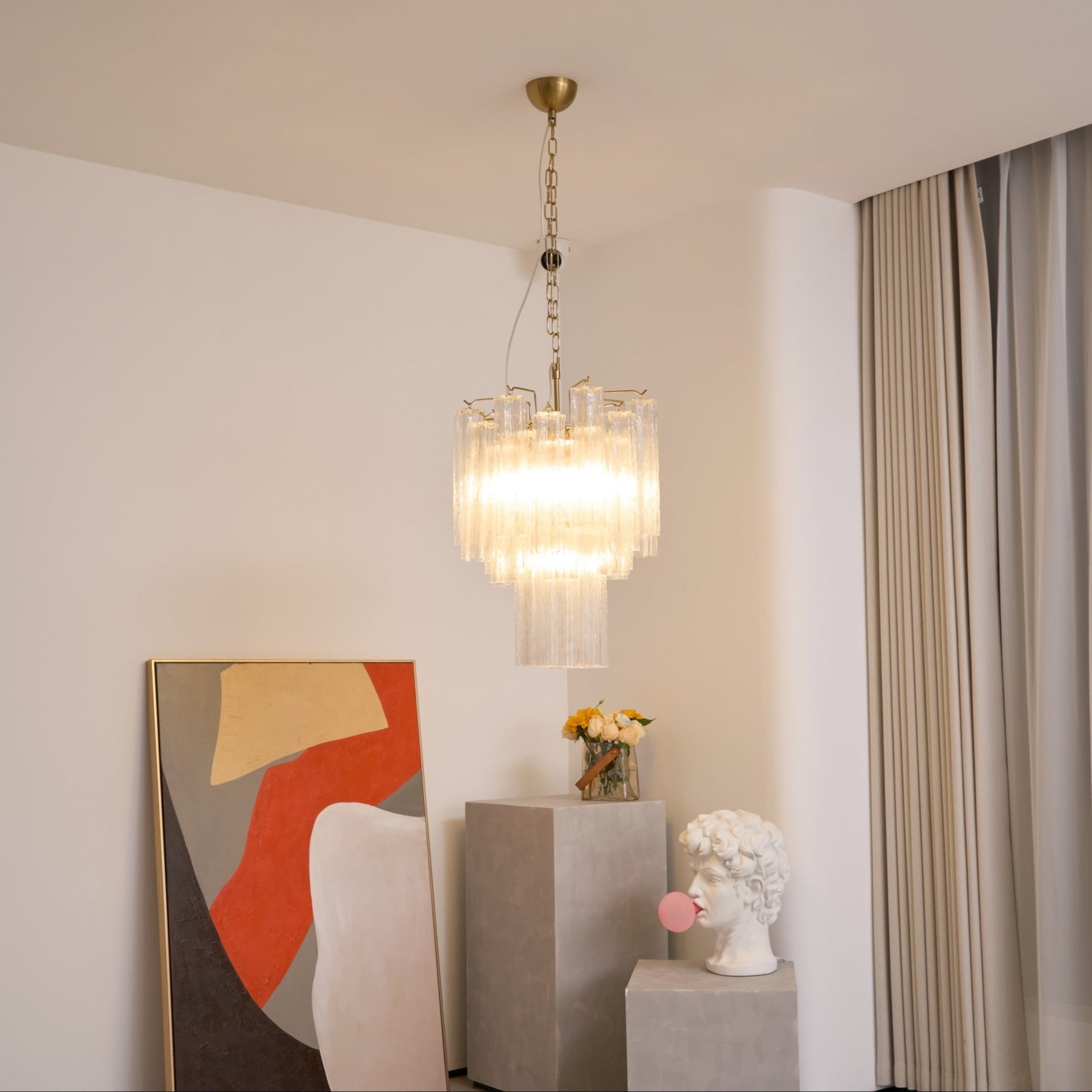 Aurora Chandelier Clear Murano Glass Tube Tiered Modern - Neutralighting