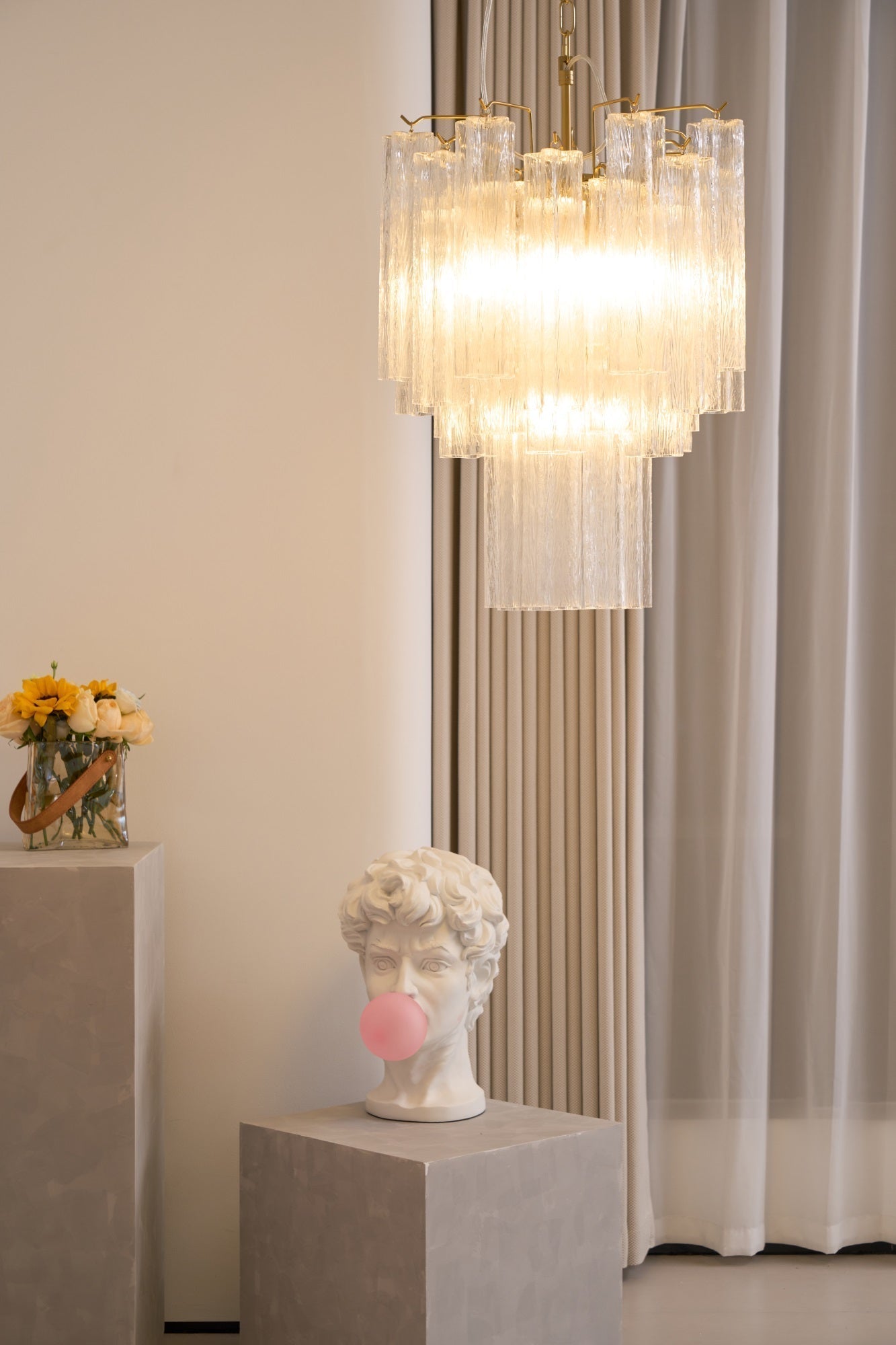 Aurora Chandelier Clear Murano Glass Tube Tiered Modern - Neutralighting