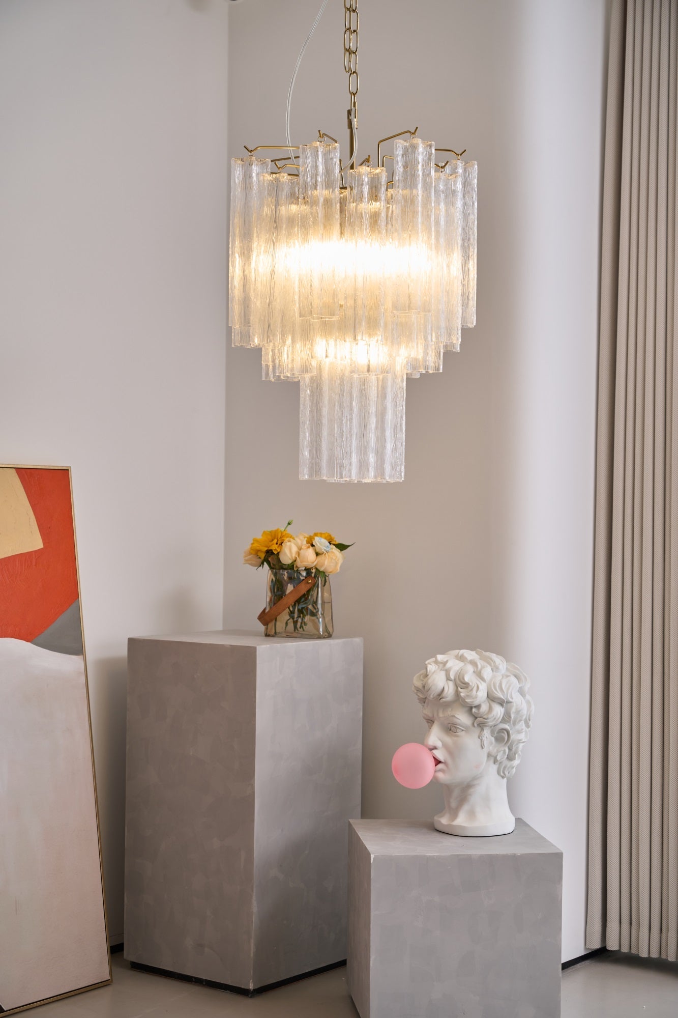 Aurora Chandelier Clear Murano Glass Tube Tiered Modern - Neutralighting