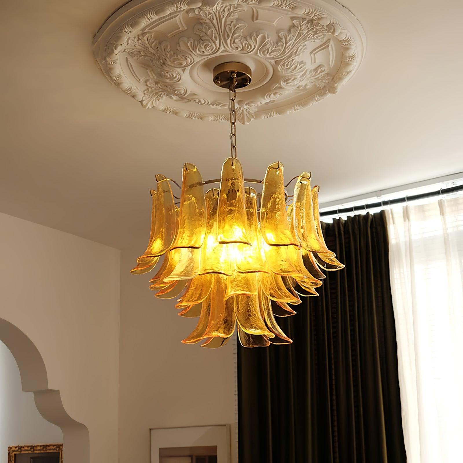 Aurora Chandelier Murano Glass Leaf Golden - Blowlighting