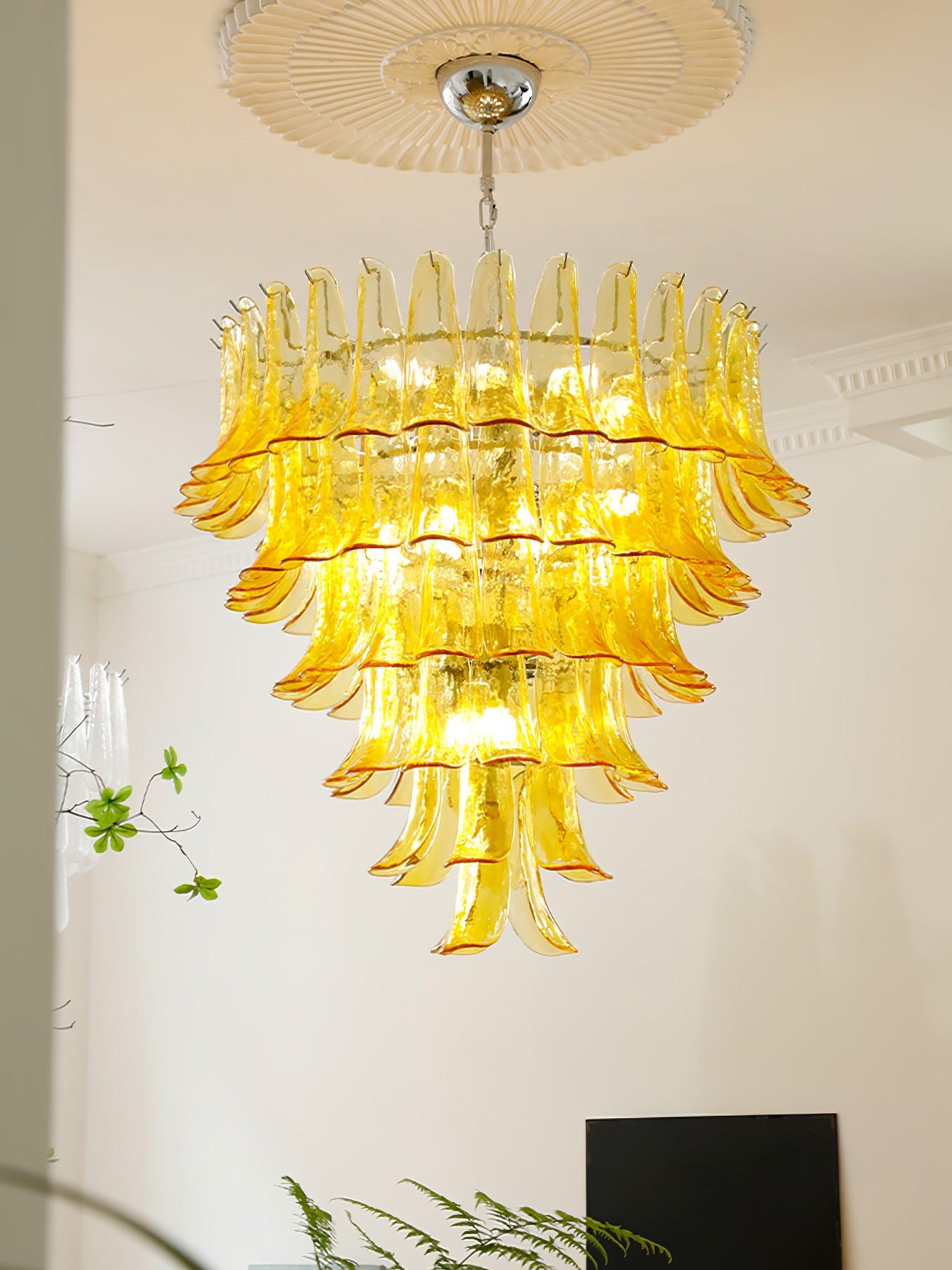 Aurora Chandelier Murano Glass Leaf Golden - Blowlighting