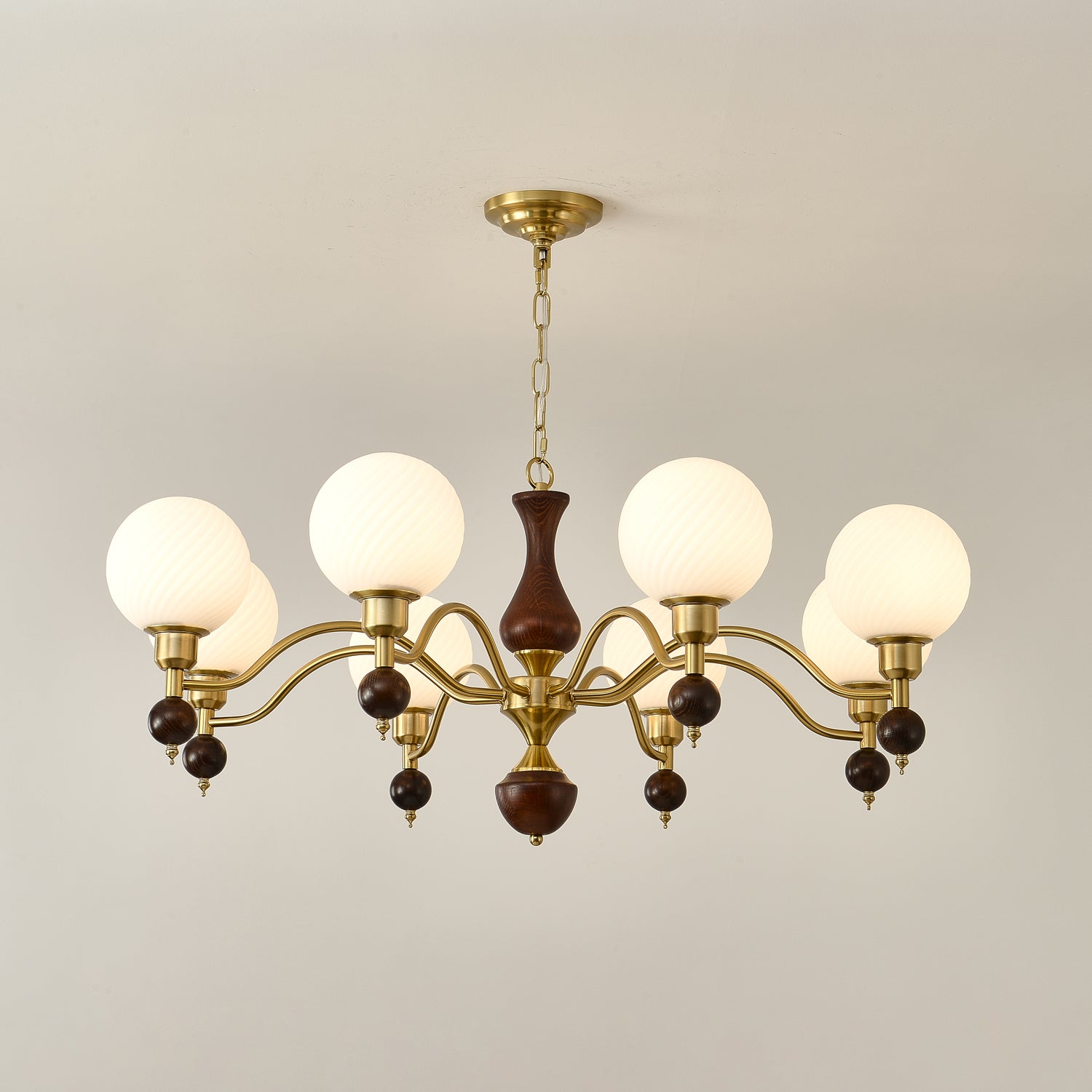 Aurora Globe Orb Walnut Chandelier - Blowlighting