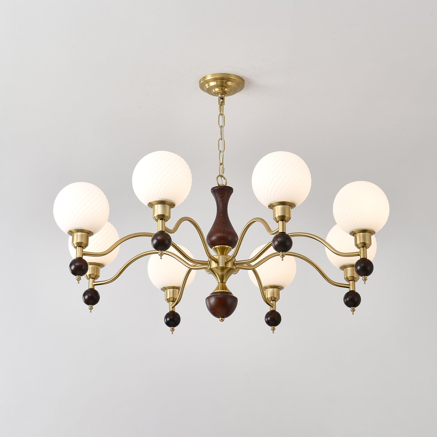 Aurora Globe Orb Walnut Chandelier - Blowlighting