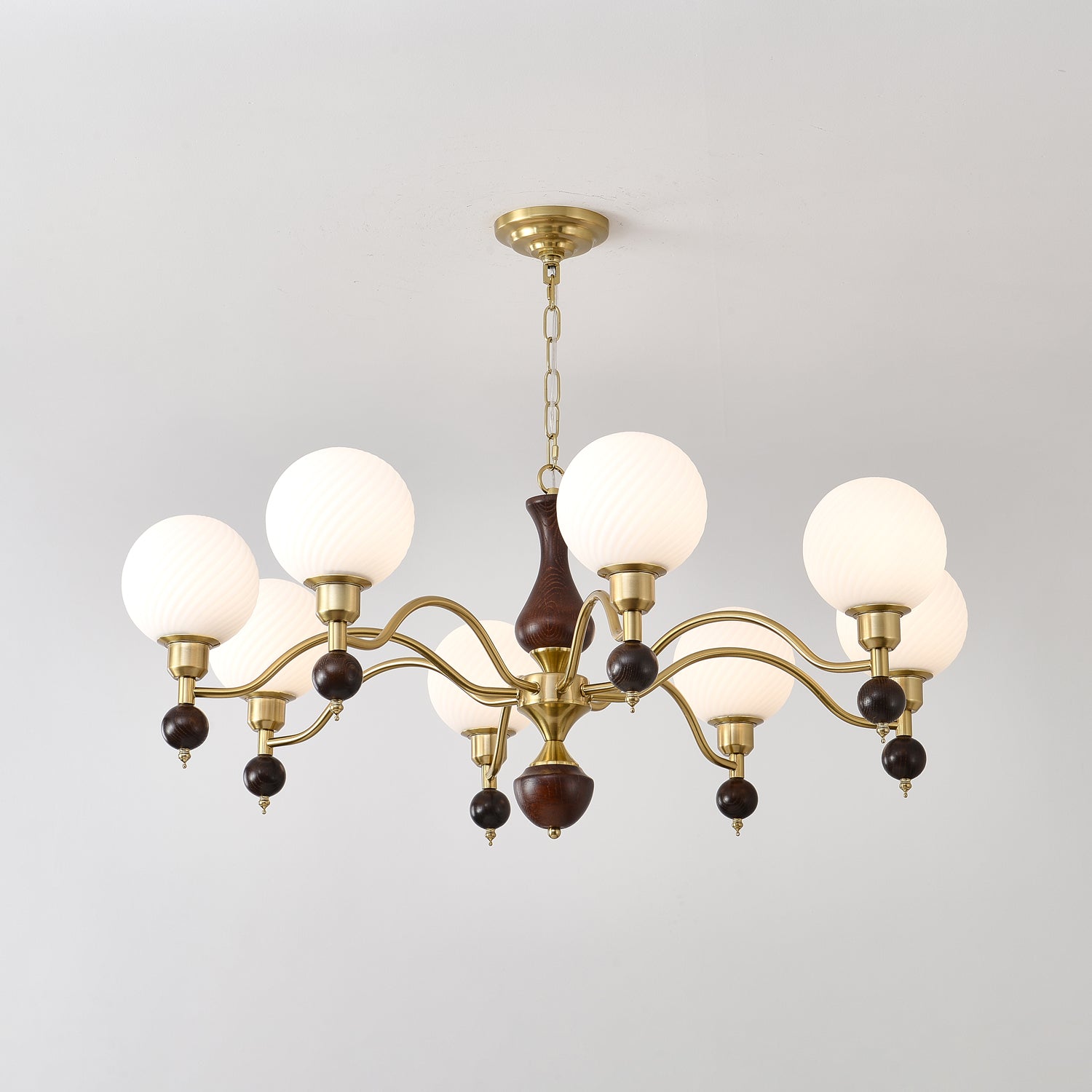 Aurora Globe Orb Walnut Chandelier - Blowlighting
