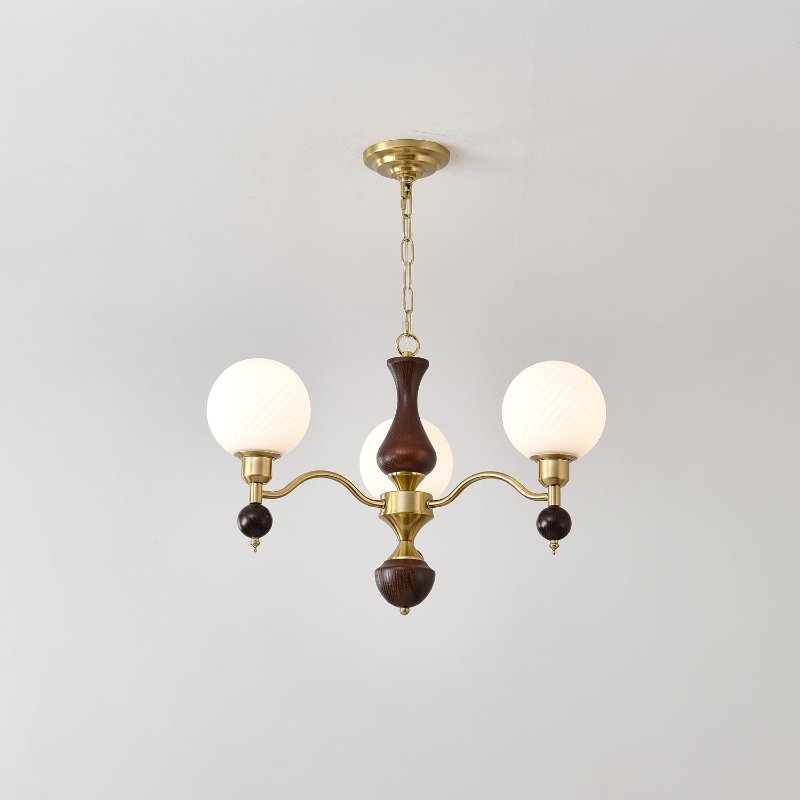 Aurora Globe Orb Walnut Chandelier - Blowlighting