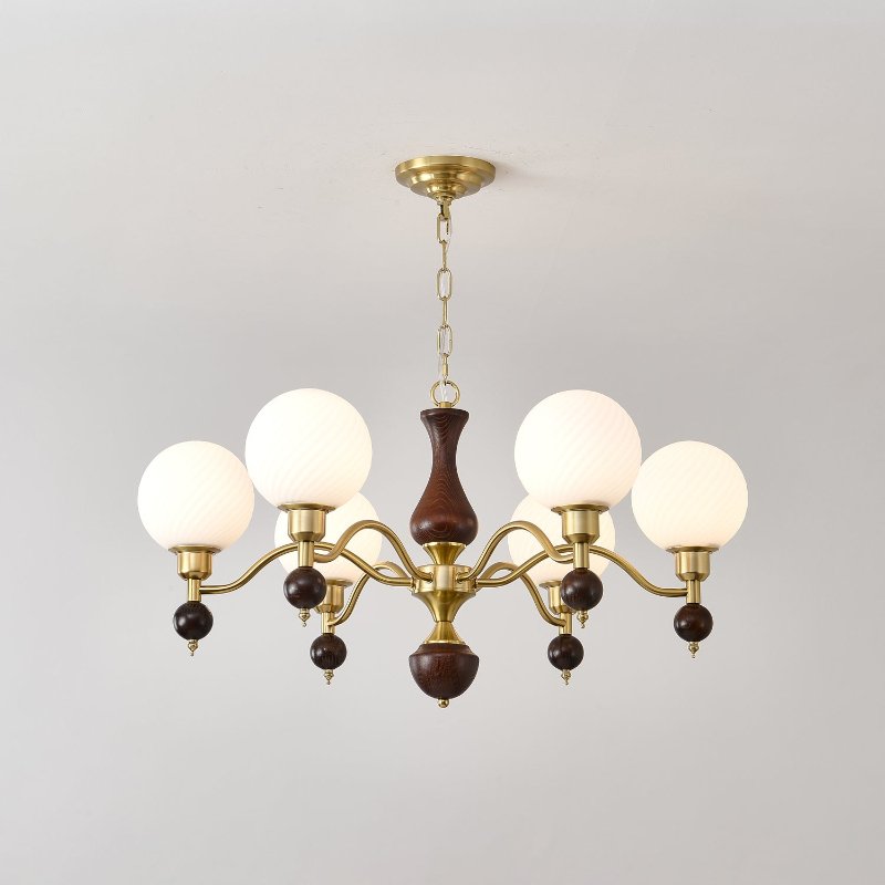 Aurora Globe Orb Walnut Chandelier - Blowlighting