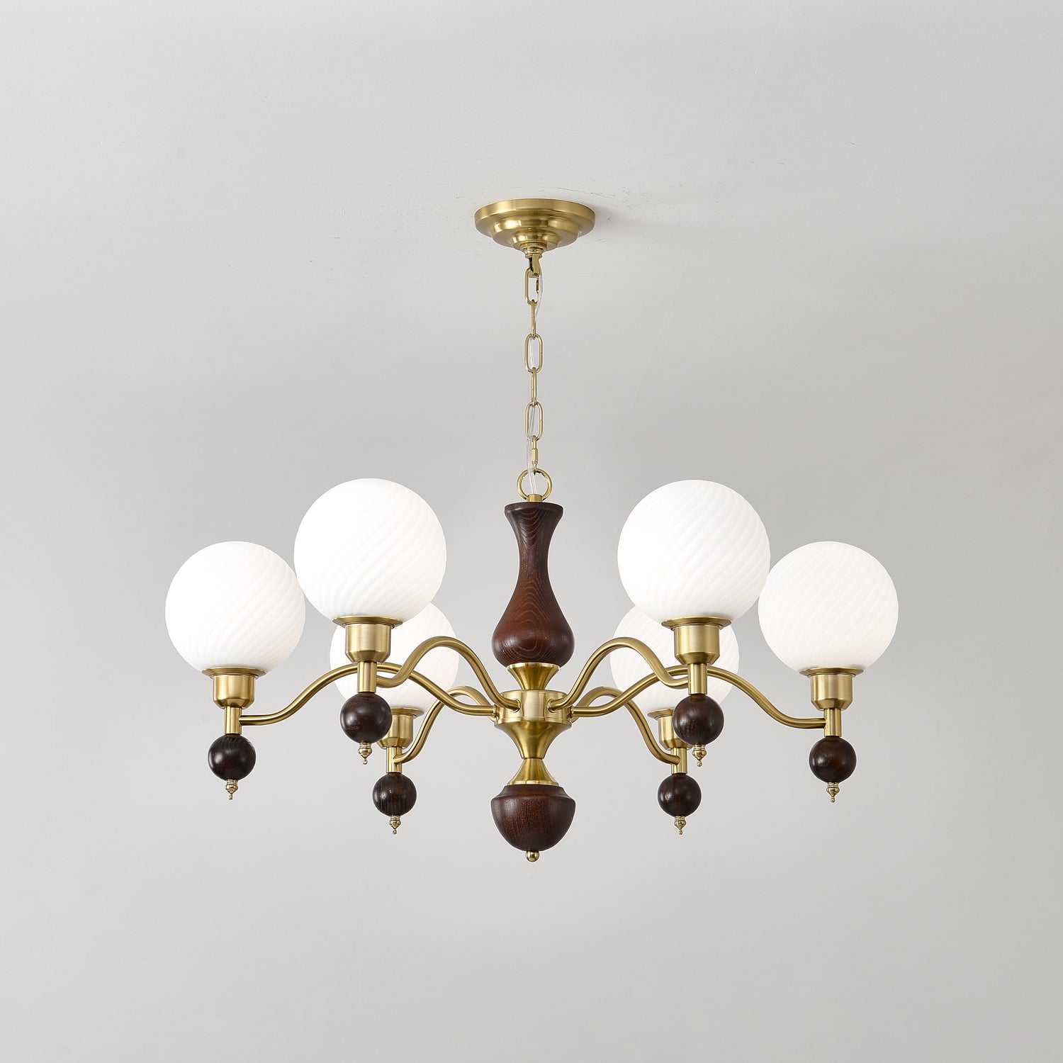 Aurora Globe Orb Walnut Chandelier - Blowlighting