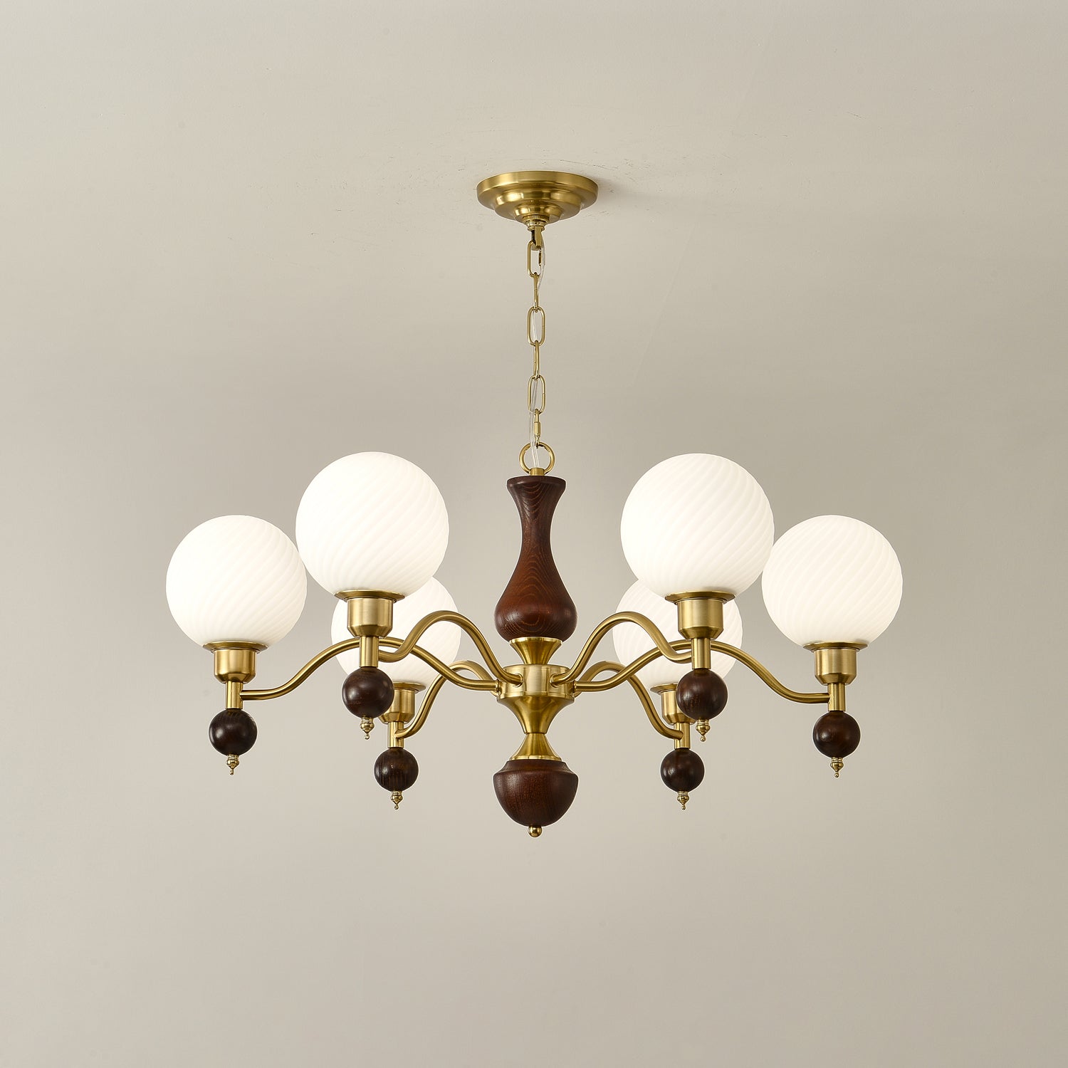 Aurora Globe Orb Walnut Chandelier - Blowlighting