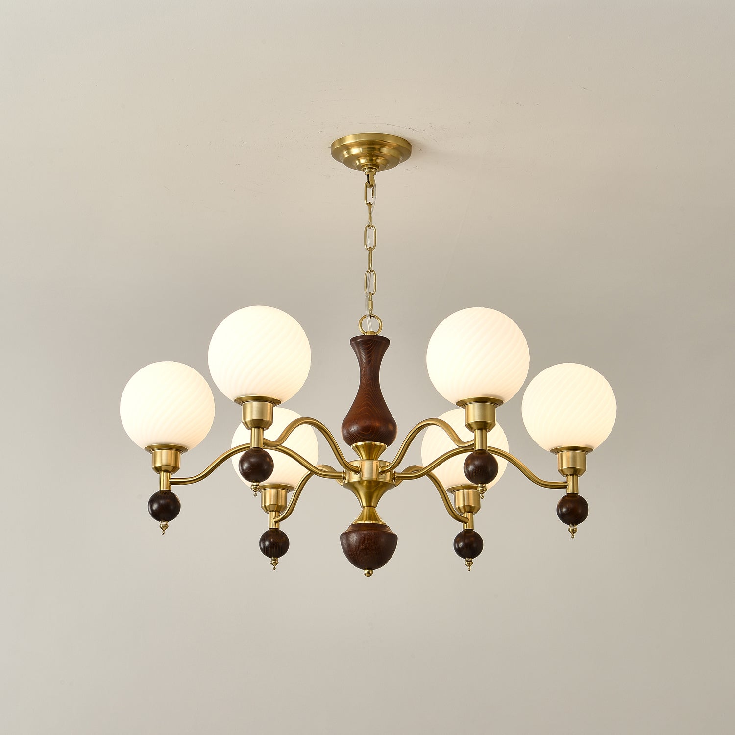 Aurora Globe Orb Walnut Chandelier - Blowlighting