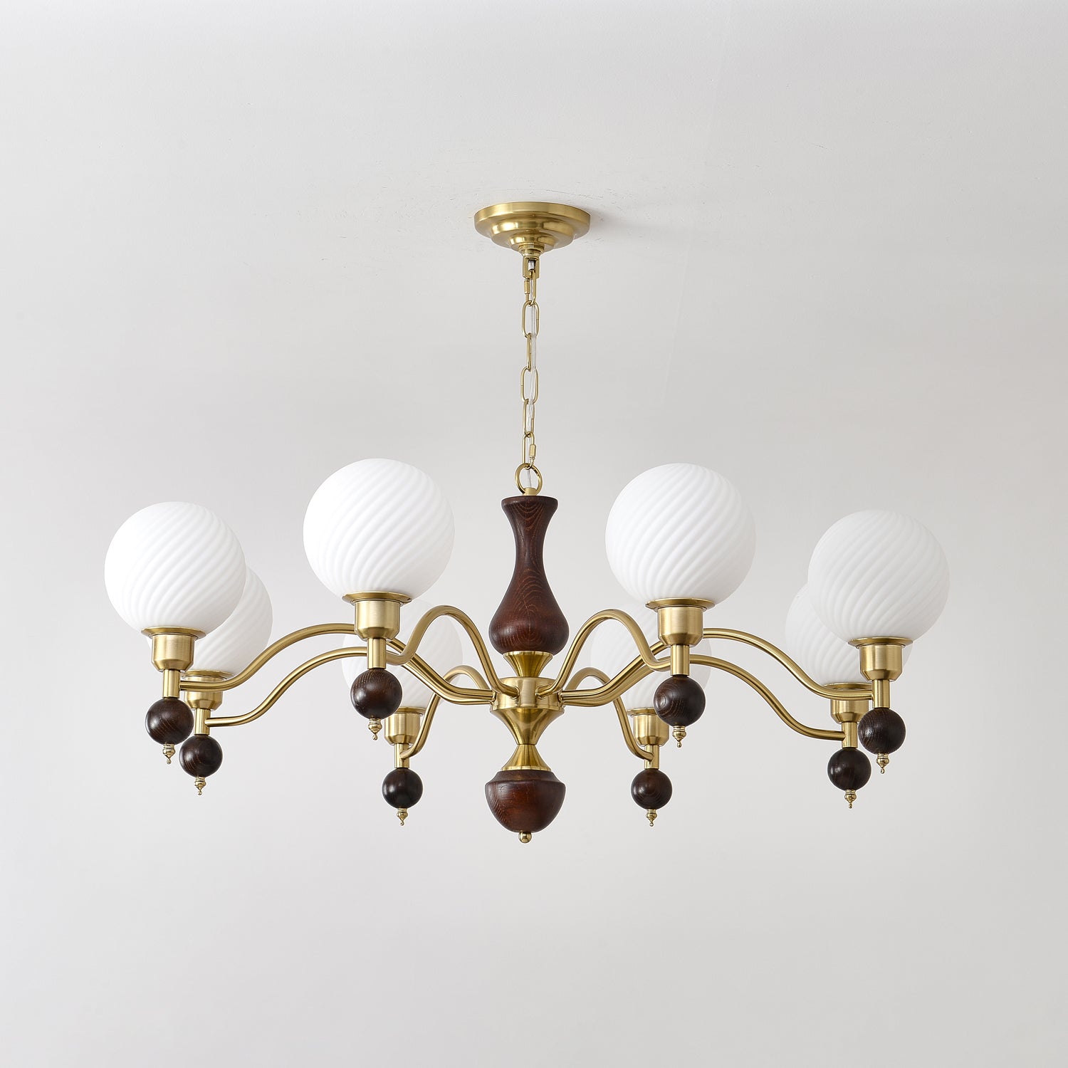 Aurora Globe Orb Walnut Chandelier - Blowlighting