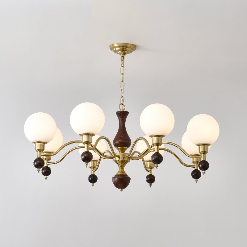 Aurora Globe Orb Walnut Chandelier - Blowlighting