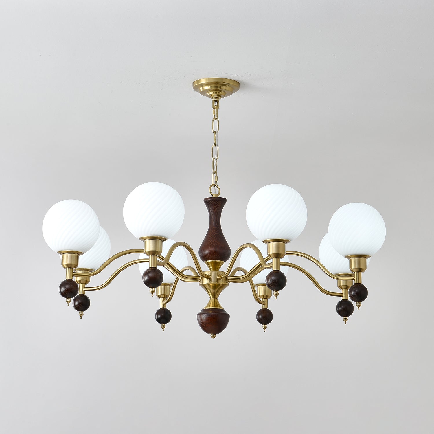 Aurora Globe Orb Walnut Chandelier - Blowlighting