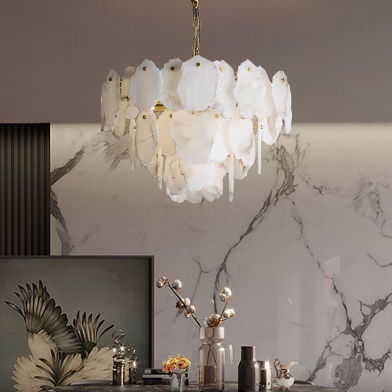 Gloire Individual Creativity Brass Alabaster Chandelier - Lamp Copper