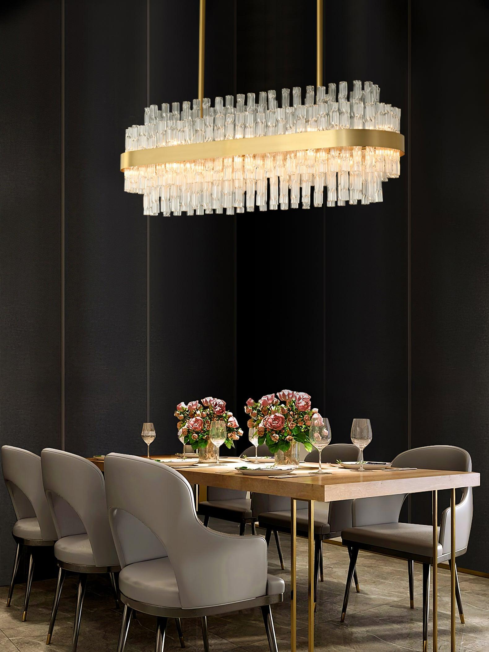 Gold & Clear Rod Chandelier - Blowlighting