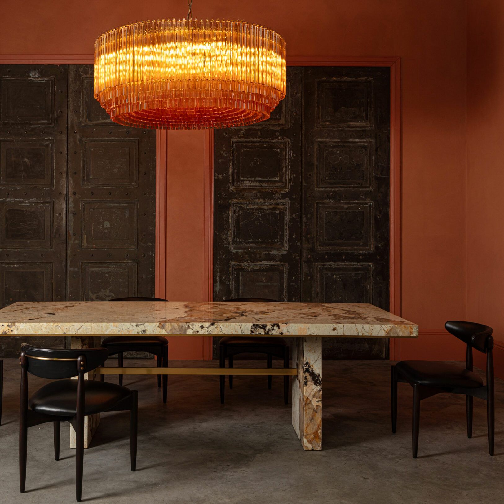 Aurora Chandelier Amber Drum Glass - Letslighting