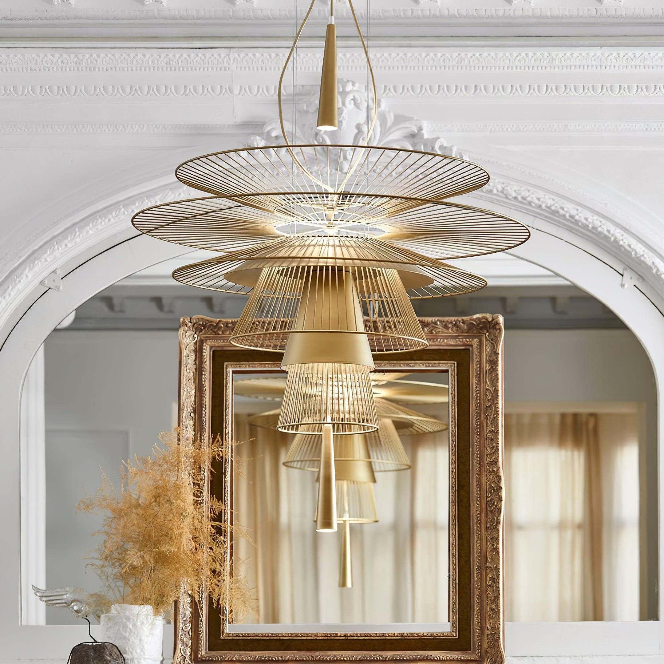 Chandelier Sculptural Layered Wire Frame Statement Bold Modern Centerpiece - Letslighting