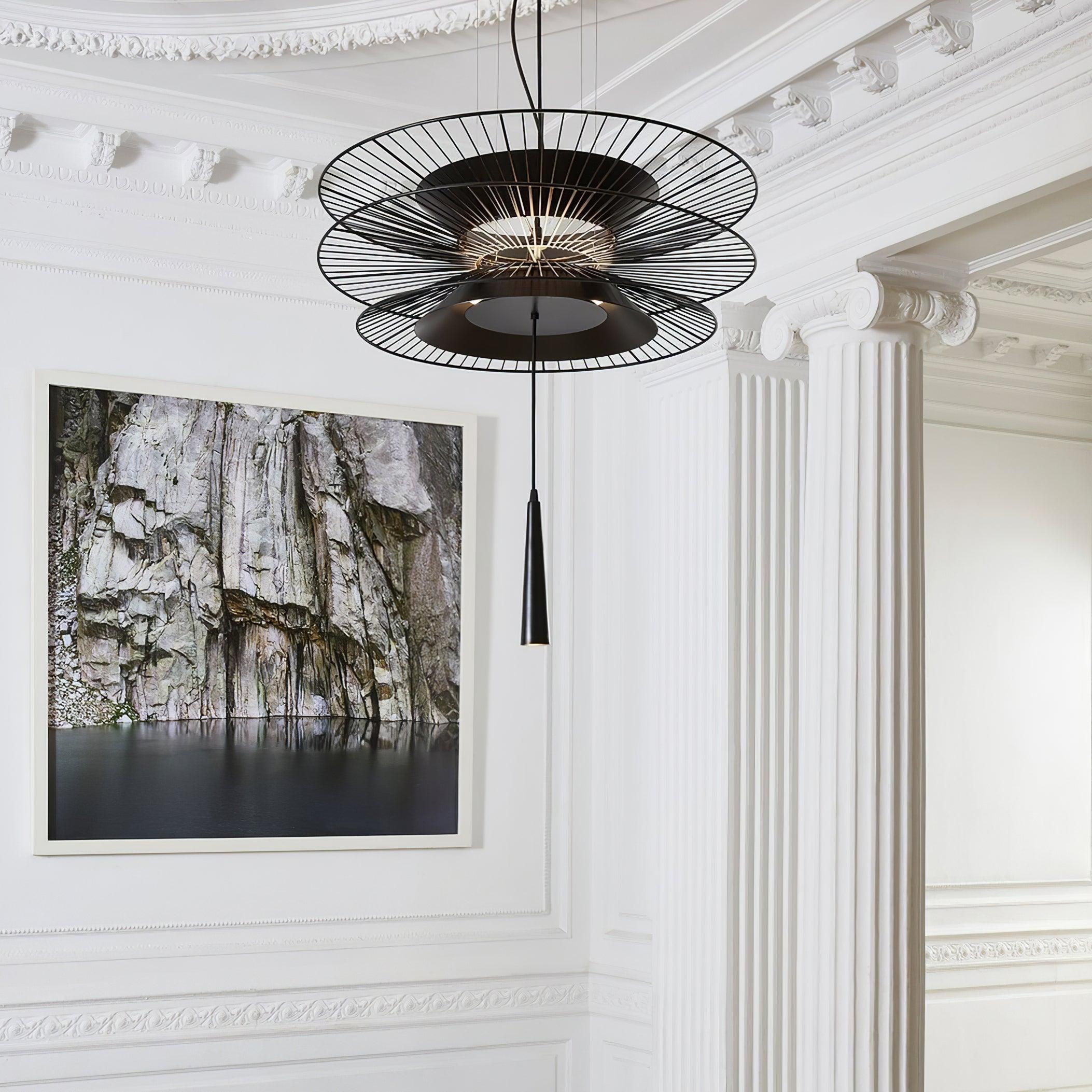 Chandelier Sculptural Layered Wire Frame Statement Bold Modern Centerpiece - Letslighting