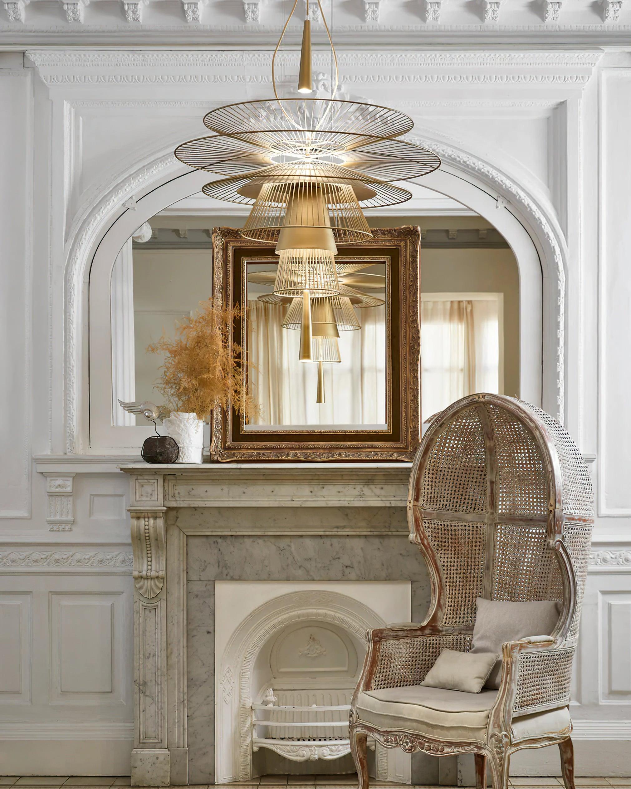 Chandelier Sculptural Layered Wire Frame Statement Bold Modern Centerpiece - Letslighting