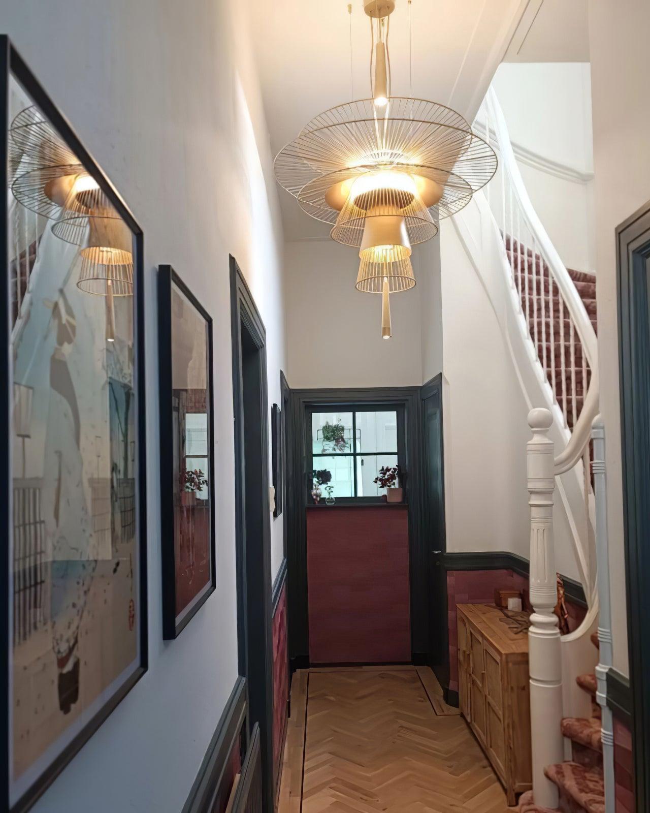 Chandelier Sculptural Layered Wire Frame Statement Bold Modern Centerpiece - Letslighting
